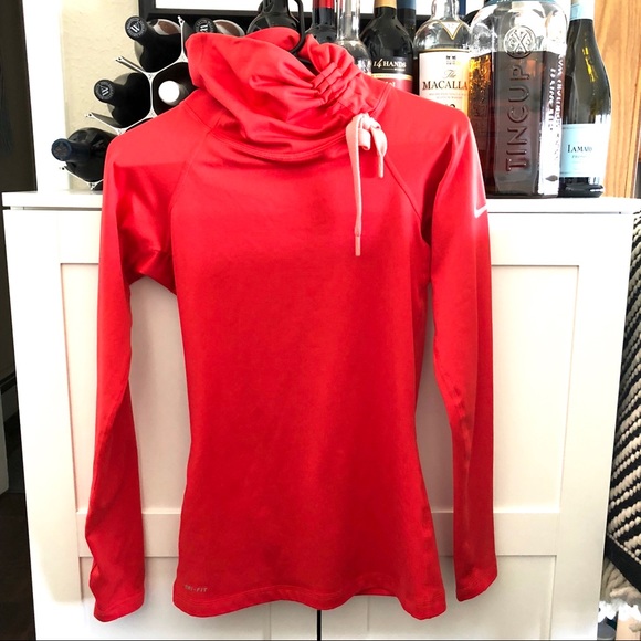 Nike Tops - Nike Pro Warm Cowl Neck Dri Fit Thumbholes Red Top